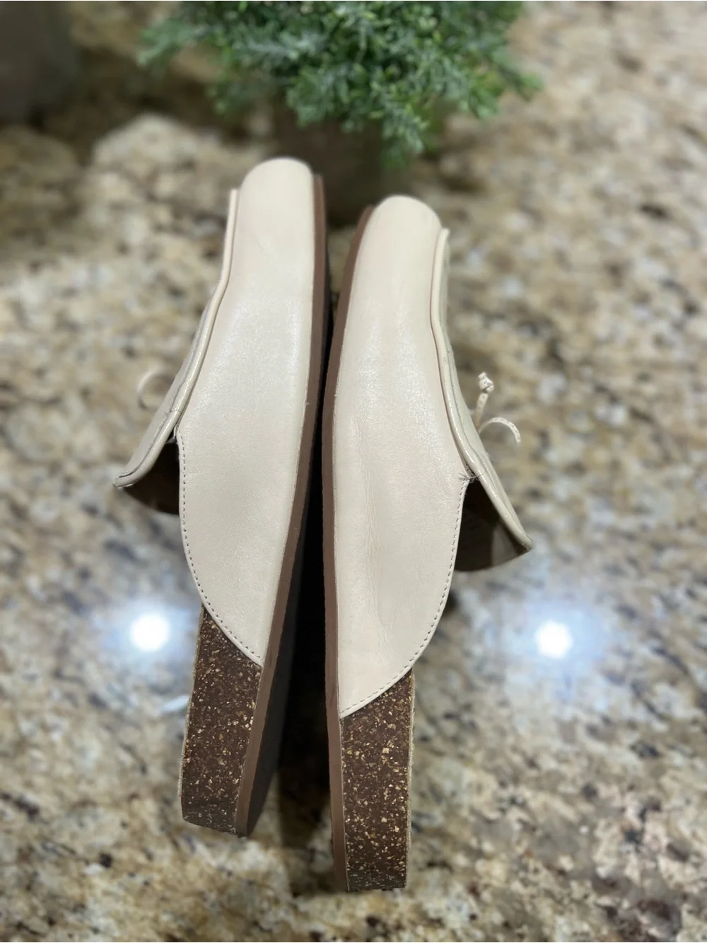 Tory Burch Brie Cream Leather Slip-On Mules with Gold Double T Charm 10M
